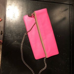 Real leather neon pink clutch